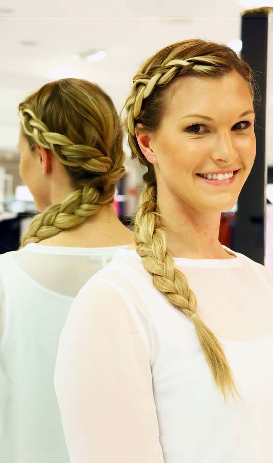 Side Halo Braid With Plaited Ponytail