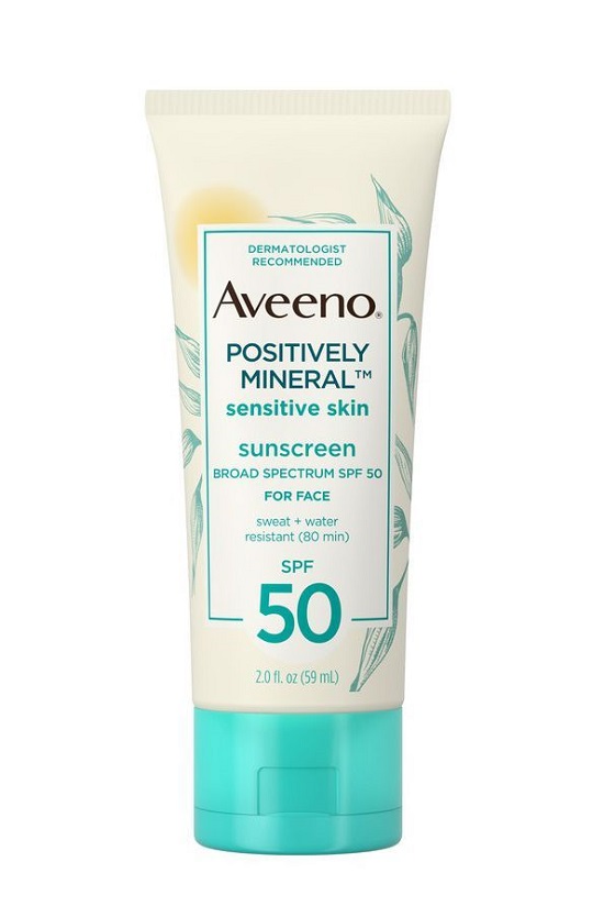 8. Aveeno Positively Mineral Sensitive Skin Sunscreen for Face
