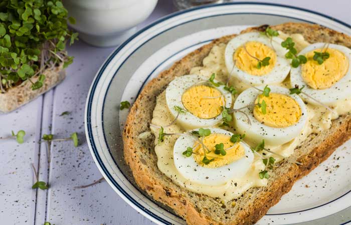 Healthy Breakfast - Egg Open Sandwich And Green Tea