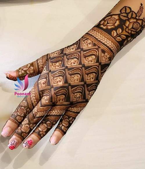 Dulhan Grids Mehndi Design With Flowers