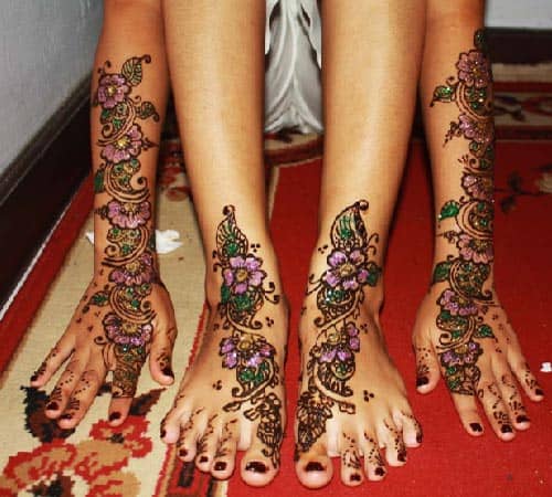 Hands And Feet Colourful Design Mehndi Simple Easy